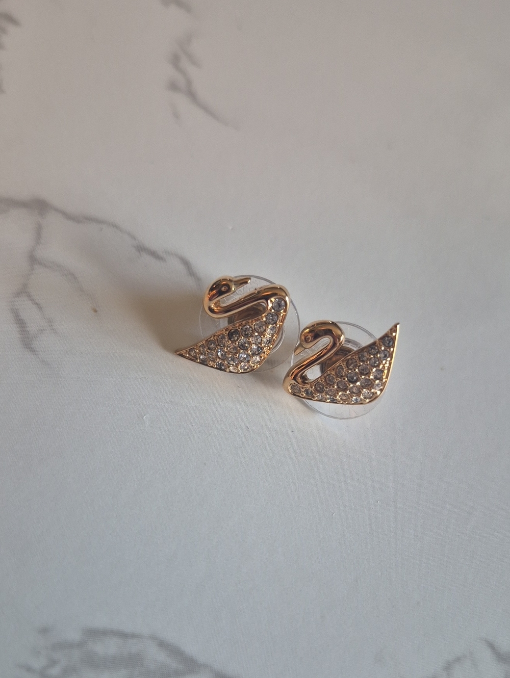 Swarovski Gold Tone Swan Crystal Stud Earrings
